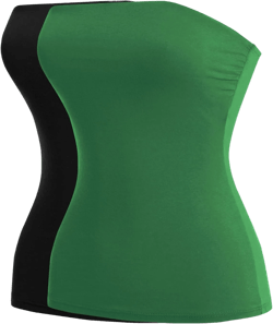 MixMatchy Women's Casual Basic Strapless Tops Long Bandeau Tube Top Stretchy Undershirt 2PACK Large 2pack -Black/Green