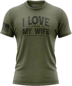 Men's I Love My Wife American Made Graphic Tee, Patriotic, USA & Freedom Style Shirt Medium Military Green