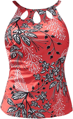 JiXiang Women Tankini Top Only High Neck Bathing Suit Top Tummy Control Swimsuit Top Ruched Swim Top Without Bottom A-red, Large