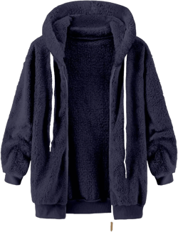 Oversized Fuzzy Fleece Jackets For Women Fashion 2024 Soft Faux Fur Cardigan Coat Shaggy Warm W XX-Large A-dark Blue