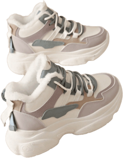 Winter Vintage Thick Sole High-Top Sneakers, Round Toe Color Block Walking Shoes, Women Lace-Up Casual Running Shoes, Street Style