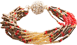 Fashion Multi Strands Beads Rhinestone Magnetic Closure Bracelet B454 Gold Red