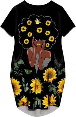 AZPSRT Fashion Women's African American Art Print Dress Casual Loose Dresses 3X-Large L-short Sleeve