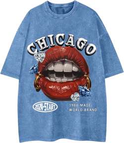 WDIRARA Men's Y2k Lip Graphic Print Tees Vintage Hipster Hip Hop Crew Neck T-Shirt Streetwear Top XX-Large Blue
