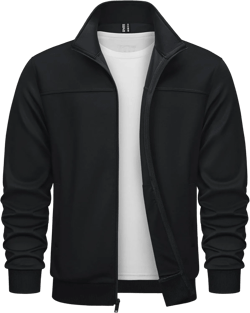 TACVASEN Men's Fleece Lined Track Athletic Jackets Lightweight Full Zip Collar Casual Coats for Running with Pockets Black XX-Large