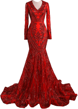 Women's Long Sleeves V-Neck Sequins Mermaid Evening Dress 16 Red