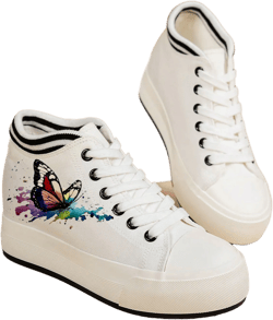 Women's Platform Sneakers With Butterfly Pattern, Low-Top Casual Canvas Shoes For Female Students, White, Fashion, Comfortable, Elevator Shoes