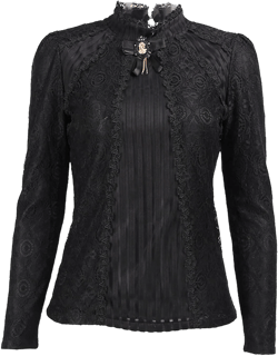 SansoiSan Women's Vintage Beaded Buttons Pleated Shirt Long Sleeve Lace Stretchy Blouse Medium Black