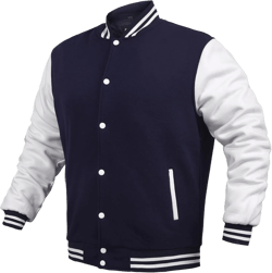 Men's Fashion Varsity Jacket Casual Regular Fit Letterman Baseball Bomber Jackets Fleece Medium Navy-white