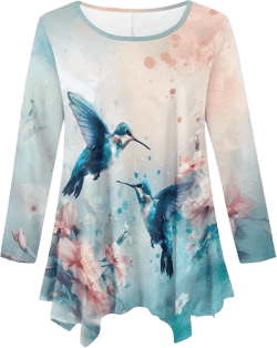 YEXIATODO Plus Size Womens Tops Tunic Tops for Women Boat Neck Workout Tops Dressy Casual Loose Fit s-6x Elegant Hummingbird XX-Large