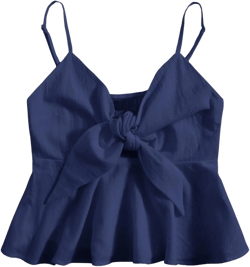 MakeMeChic Women's Smocked Peplum Crop Top V Neck Tie Front Boho Sleeveless Shirred Cami X-Large Plain Blue