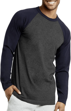 DailyWear Mens Casual Long Sleeve Plain Baseball Cotton T Shirts Small Navy/C.grey