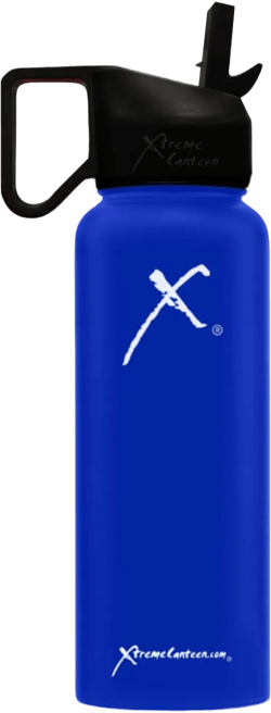 Xtreme Canteen- 40oz Double Wall, Vacuum Insulated, 18/8 Stainless Steel Wide Mouth Water Bottle with Xtreme Straw Lid Royal Blue