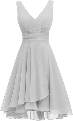 ManDu Women’s Double V Neck Short Bridesmaid Dresses 2023 Ruched Chiffon Formal Cocktail Dress for Party Homecoming