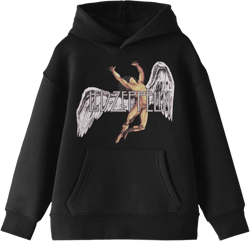 Led Zeppelin Falling Icarus Logo Long Sleeve Boy's Black Hooded Sweatshirt-XL