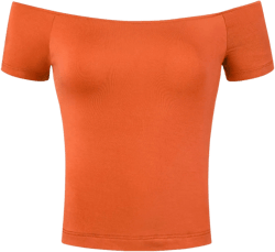 INSPIRE CHIC Women's Short Sleeves Off The Shoulder Stretchy Fabric Solid Crop Top Orange X-Large