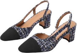 JANSEVEN Slingback Shoes For Women Heels Chunky Pumps Block Heel Two Straps Heeled Sandals Almond Cap Toe Pump Splicing Two Tone Dress Office Shoes 11.5 Knitting Blue
