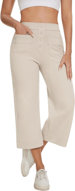 Women's Straight Leg Yoga Pants High Waisted Button Down Trousers Workout Pants with Pockets