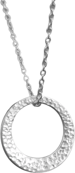Minimalist hammered sterling silver washer necklace.