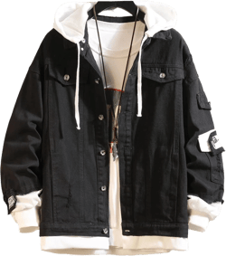 babyhealthy Men Denim Jacket with Hood Casual Button Down Jean Trucker Jacket Hoodies Black&white Small