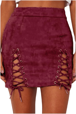 Meyeeka Womens Sexy High Waist Lace Up Bodycon Faux Suede Split Tight Mini Skirt Medium Wine Red
