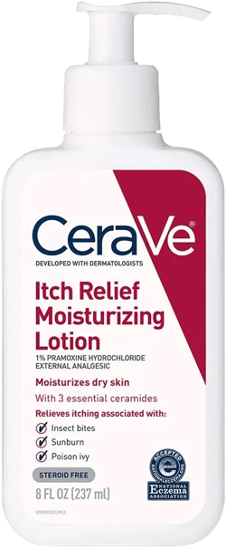 CeraVe Anti Itch Moisturizing Lotion with Pramoxine Hydrochloride, Relieves Itch with Minor Skin Irritations, Sunburn Relief, Bug Bites, 8 Ounce Fragrance Free 8 Fl Oz (Pack of 1)
