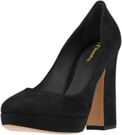 Milooey shoes Women Graceful Round Toe Platform High Heels Cute Chunky Block Slip On Pump Dress Party Street Office Lady Shoes Size 4-16 Us 9 Black