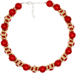 Chunky and Chic Rhinestone Faux Pearl Statement Twist Choker Necklace for Women with Colorful Handcrafted Elegence in Zinc Alloy Chain RED