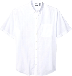 IZOD Men's Big and Tall Saltwater Short Sleeve Windowpane Button Down Shirt Small Bright White