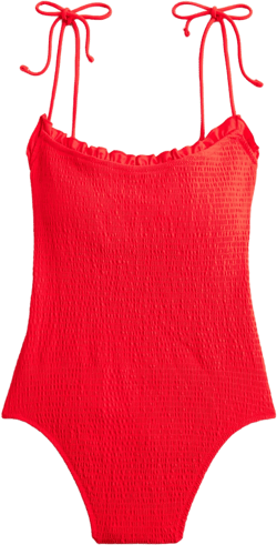 Smocked Tie-shoulder One-piece Swimsuit For Women