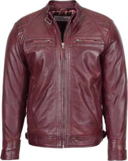 Mens Real Leather Biker Jacket Casual Cafe Racer Style Bowie X-Large Burgundy