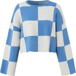 Women's Color Block Plaid Print Long Sleeve Sweater Casual Crewneck Knitted Pullover