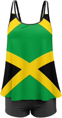 Jamaican FlagWomen's Plus Size Two Piece Flowy Bikini with Shorts High Waisted Tummy Control