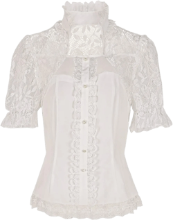 Women's Victorian Blouse Renaissance Gothic Shirt Short Sleeve Lace Top