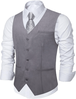 DiBanGu Men's Suit Vest Business Dress Waistcoat with 2 Pockets V-Neck Tuxedo Vests for Formal Wedding