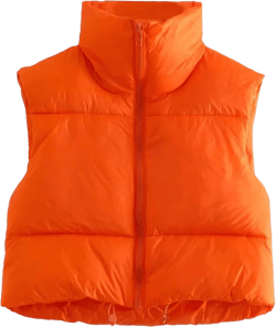 tuduoms Women's Winter Crop Puffy Vest Quilted Puffer Outerwear Vests Teen Girls Cute Lightweight Puffer Padded Coat Gilet Small Orange