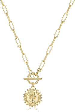 Gold Layered Necklaces for Women, 14K Gold Plated Vintage Evil Eye Queen Elizabeth Bee Sun and Moon Medallion Necklace Retro Choker Chain Link Necklace Gold Layered Necklaces for Women Jewelry Beads Coin