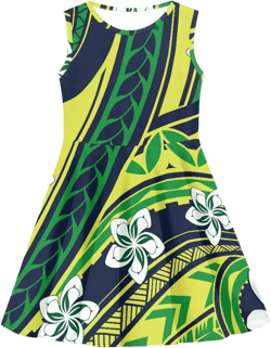 Beach Midi Dresses Polynesian Puletasi Samoa Girls Dress A-Line Swing Twirl School Dress Wedding Birthday Dress 9-10 Years Puletasi Samoan Hibiscus