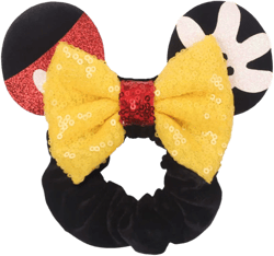 Mouse Ears Hair Bows, Velvet Scrunchies Elastic Hair Band Cute Hair Ties Ponytail Holder for Women Girls Adult Kids Christmas Party Decoration (Yellow)