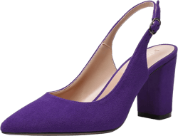 MODENCOCO Womens Fashion Pointed Toe Slingback Bridal Wedding Buckle Suede Block High Heel Pumps Dress Shoes 3.5 Inch 11.5 Purple