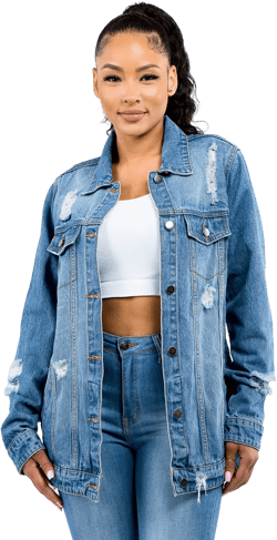 American Bazi Full Size Button Up Distressed Denim Jacket