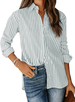 siliteelon Womens Button Down Shirts Cotton Striped Dress Shirt Long Sleeve Collared Office Work Blouses Tops : Clothing, Shoes & Jewelry