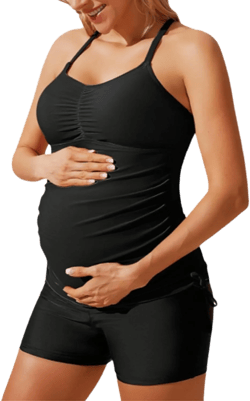 Maacie Maternity Athletic Tankini Swimsuits Two Piece Floral Print Ruched Tops with Shorts at Amazon Women’s Clothing store