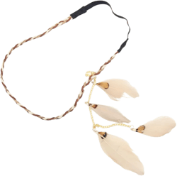 Women Boho Style Festival Feather Headband Hippie Weave Hairband (Beige)