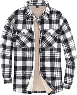 ThCreasa Womens Sherpa Fleece Lined Flannel Shirt Jacket Warm Button Up Plaid Shirt Jac (Sherpa Fleece Throughout) Large Black/White
