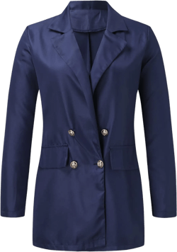 Miyaomn Womens Solid Color Casual Office Blazer Suit Jacket Slim Fit Double Breasted Notched Shawl Collar Sports Coat Outwear Navy Medium