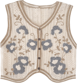 Womens Floral Print Sweater Vest Sleeveless V Neck Vintage Button Front Cardigan Crochet Crop Knit Vest Top