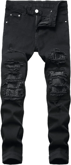 QIMYUM Men's Slim Fit Jeans Ripped Skinny Jeans for Men, Fashion Biker Jeans Stretch Moto Cargo Denim Pants 36 Black06
