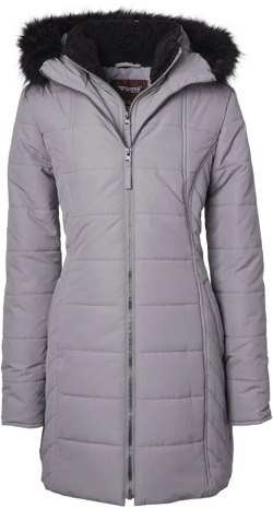 Sportoli Sportoli Women Quilted Down Alternative Winter Puffer Jacket Coat Fur Trim Hood - Cement (Size Small)