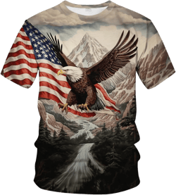 Funny USA Bald Eagle T-Shirt American Flag Style Graphic Tee Shirt Small Grey